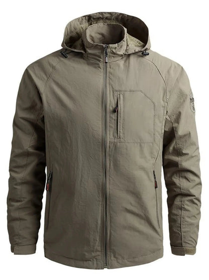 Men's Plus Size Tactical Hooded Softshell Jacket Khaki - Fashorio