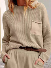 Fashorio Khaki / One Size Pocket Detail Dropped Shoulder Sweater