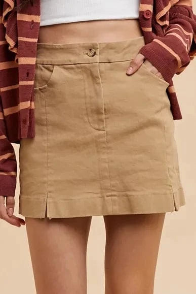 Annie Wear Comfort Stretch Cotton Slit Detailed Mini Skirt KHAKI - Fashorio