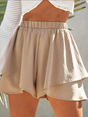 Fashorio Khaki / S High-Waisted Elastic Waistband Layered Shorts
