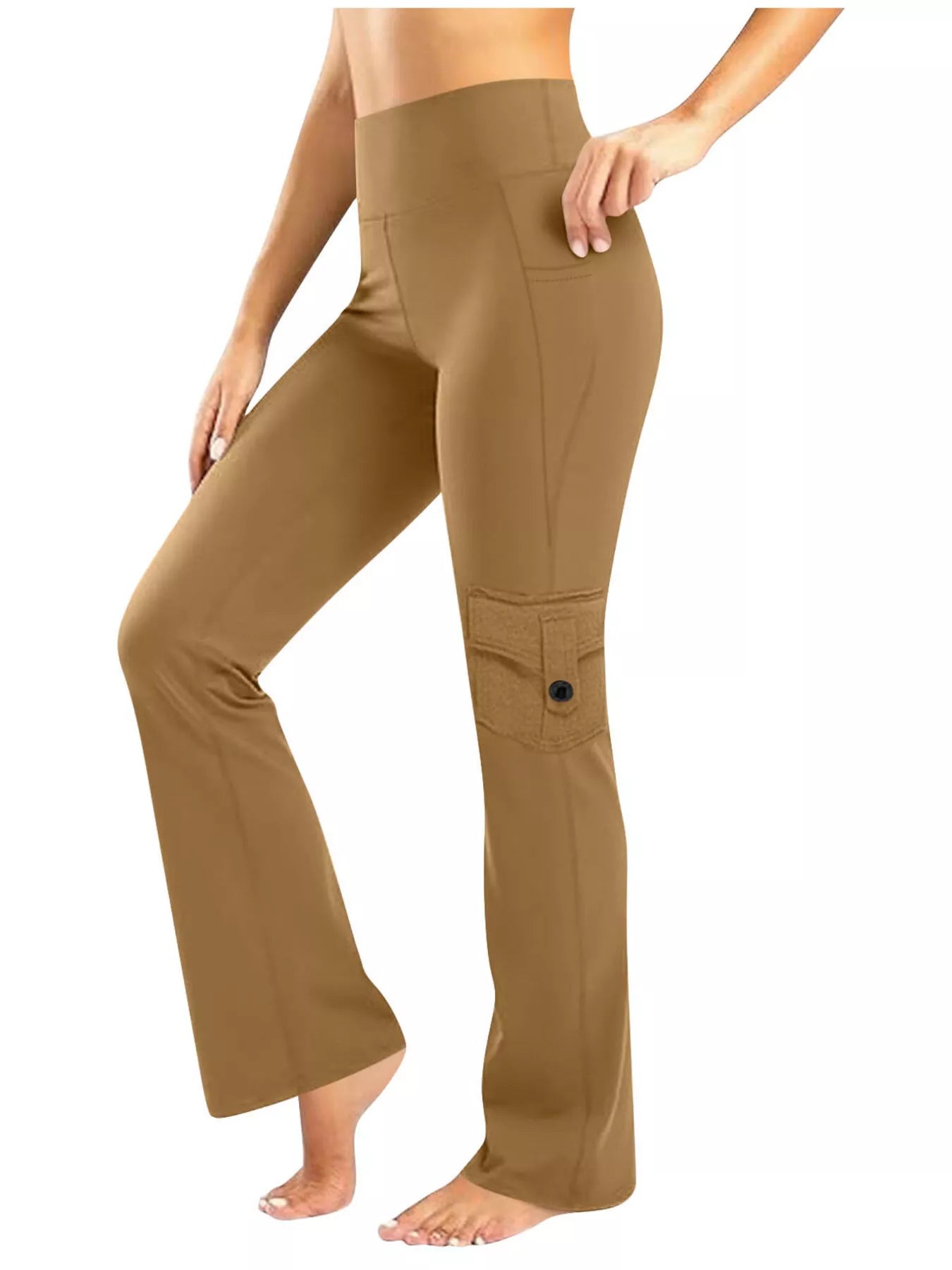 Fashorio Khaki / S High-Waisted Yoga Pants with Pockets
