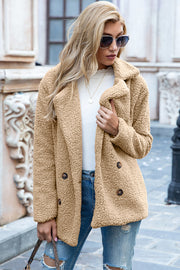 Fashorio Khaki / S Ivy Lane Full Size Lapel Collar Sherpa Coat
