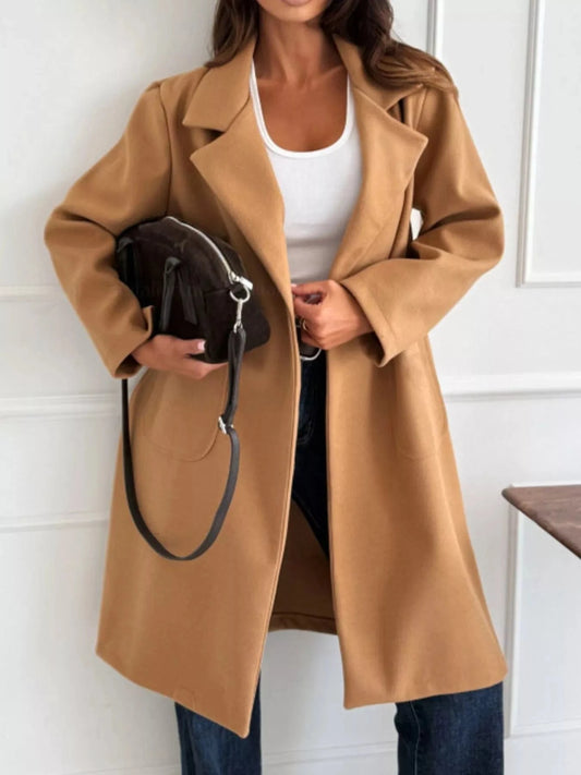 Long-Sleeve Single-Breasted Trench Coat Khaki - Fashorio