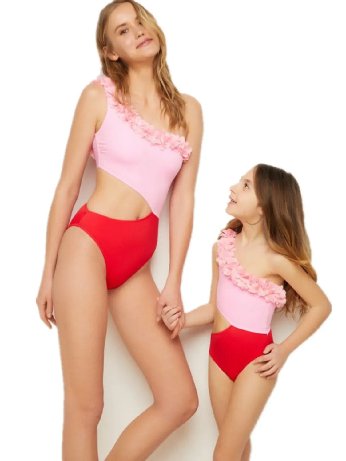 Fashorio Kid / S Cutout One Shoulder Contrast Parent-Child Swimwear