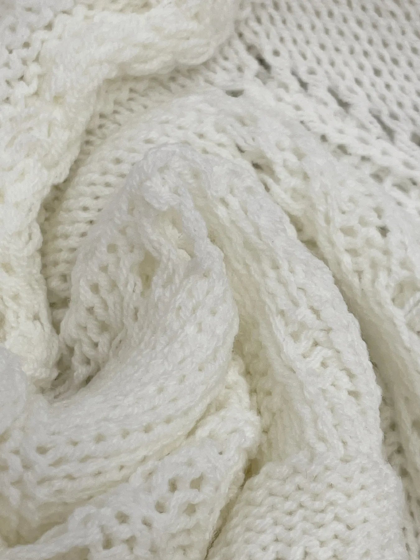 Fashorio Knit Tops Crochet Ruffled Hem Long Sleeve Sweater