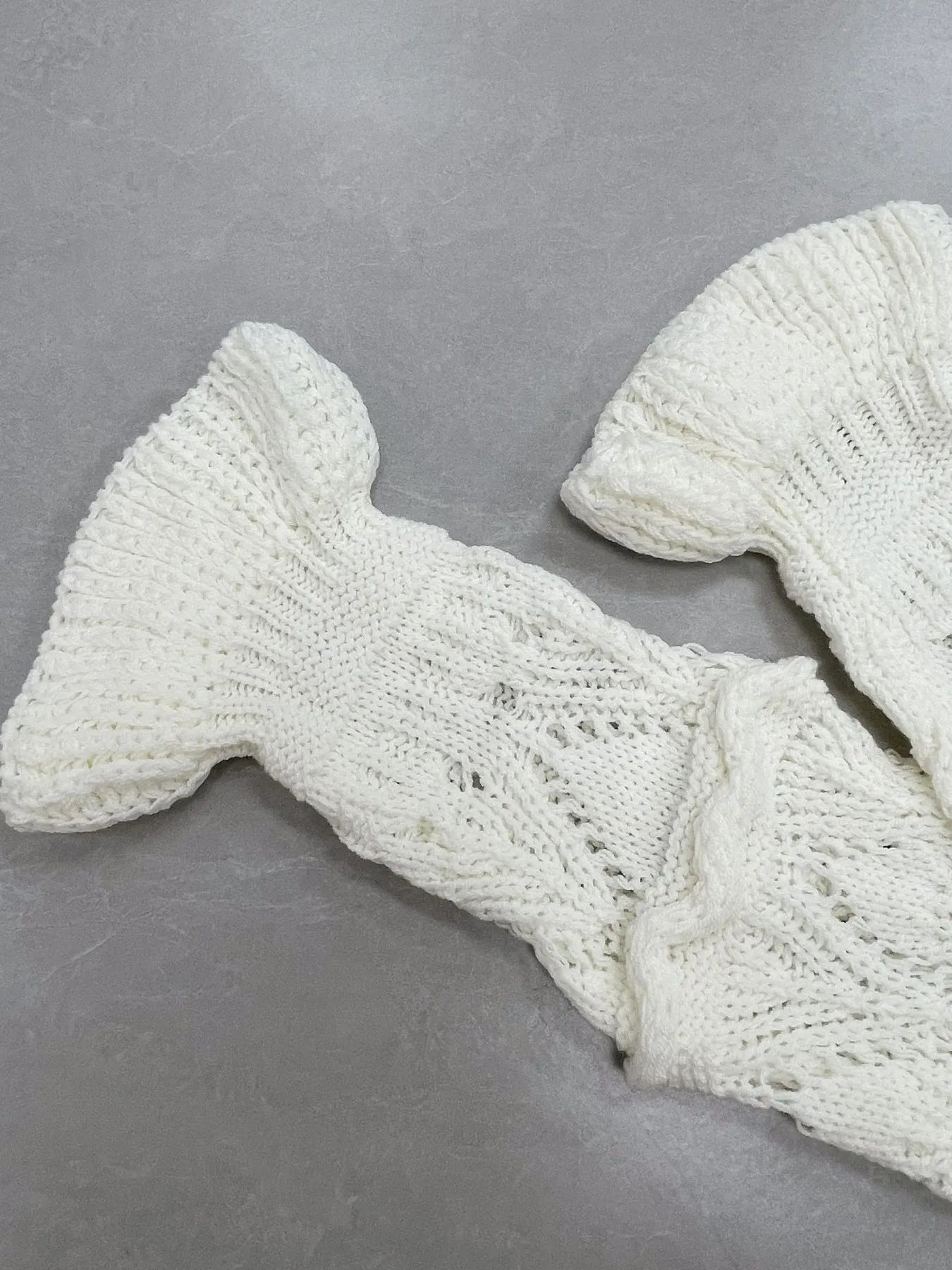 Fashorio Knit Tops Crochet Ruffled Hem Long Sleeve Sweater