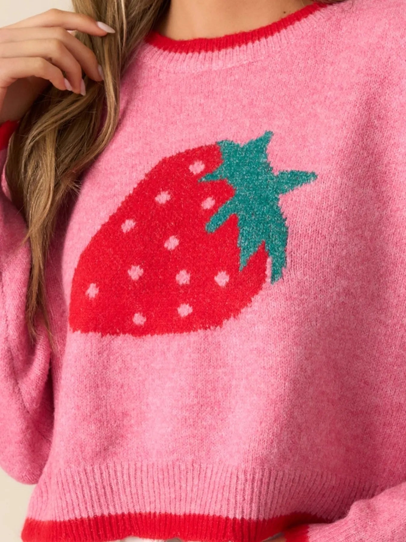 Fashorio Knit Tops Strawberry Round Neck Long Sleeve Sweater