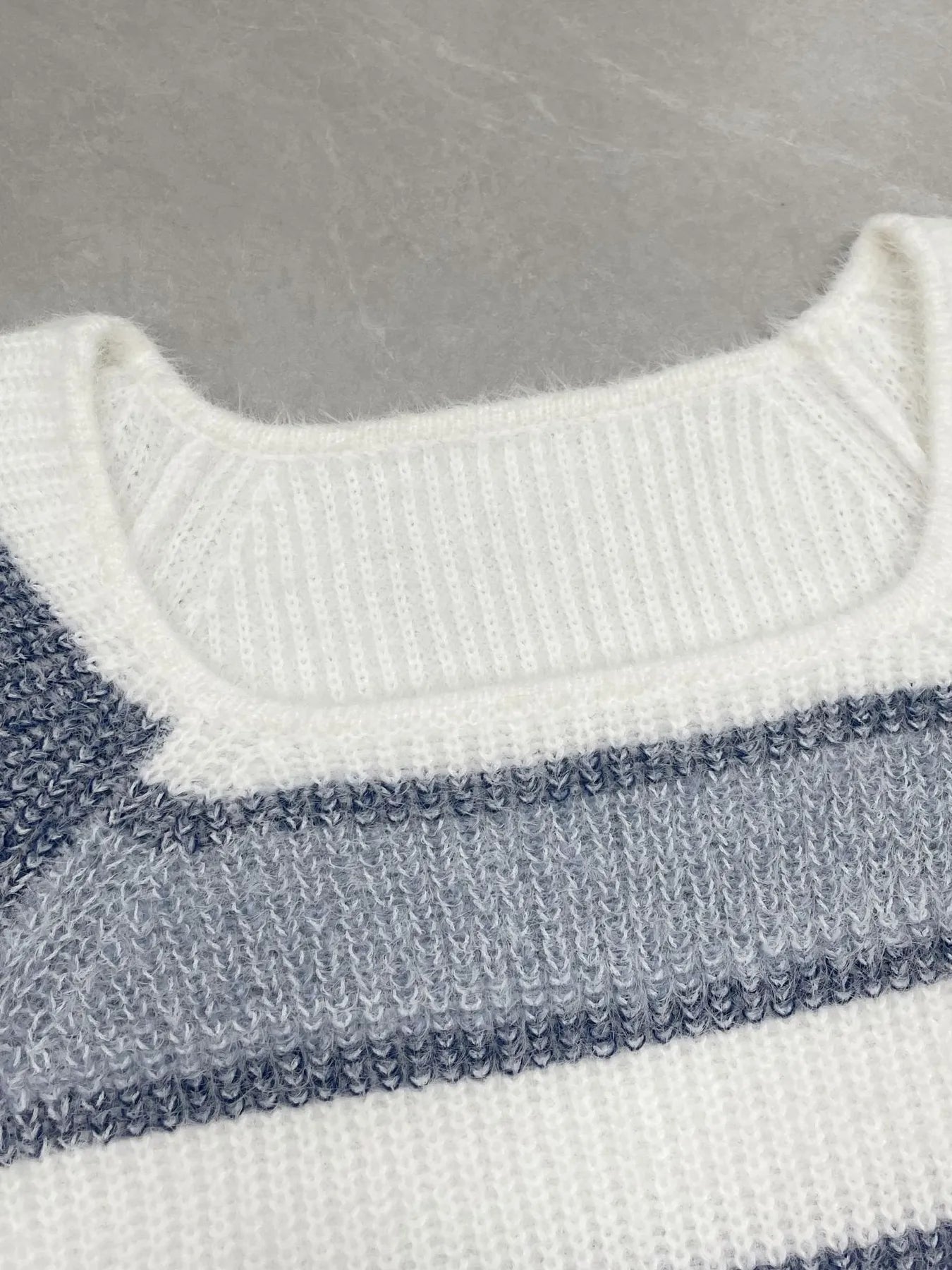 Fashorio Knit Tops Striped Fuzzy Long Sleeve Sweater