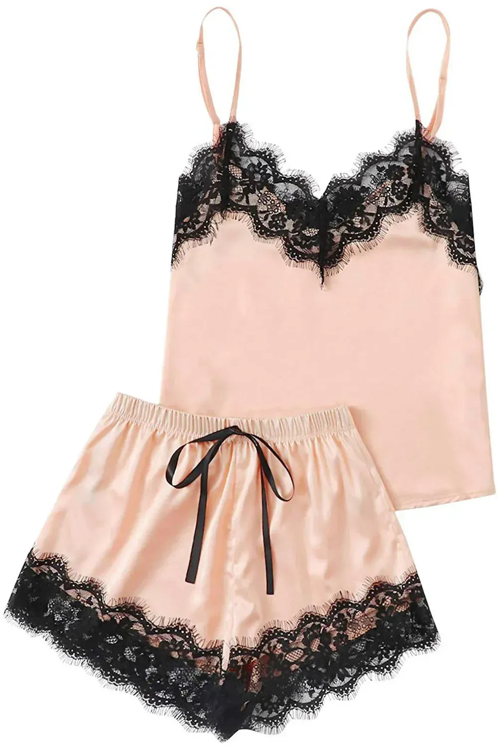 Fashorio Lace Detail Spaghetti Strap Top and Shorts Lounge Set