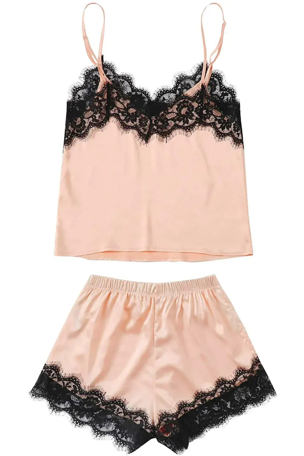 Fashorio Lace Detail Spaghetti Strap Top and Shorts Lounge Set