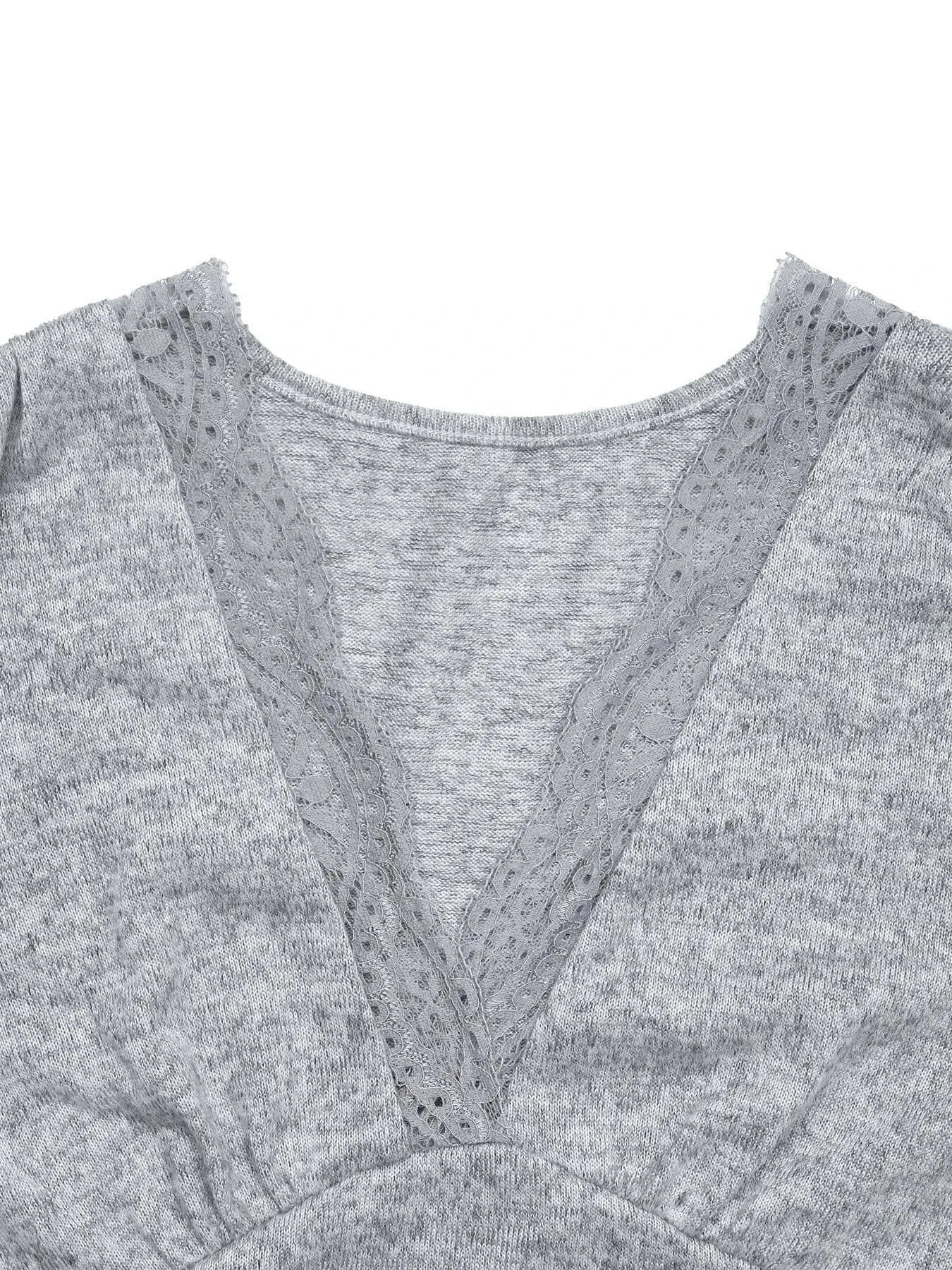 Fashorio Lace Detail V-Neck Maxi Dress with Side Slit