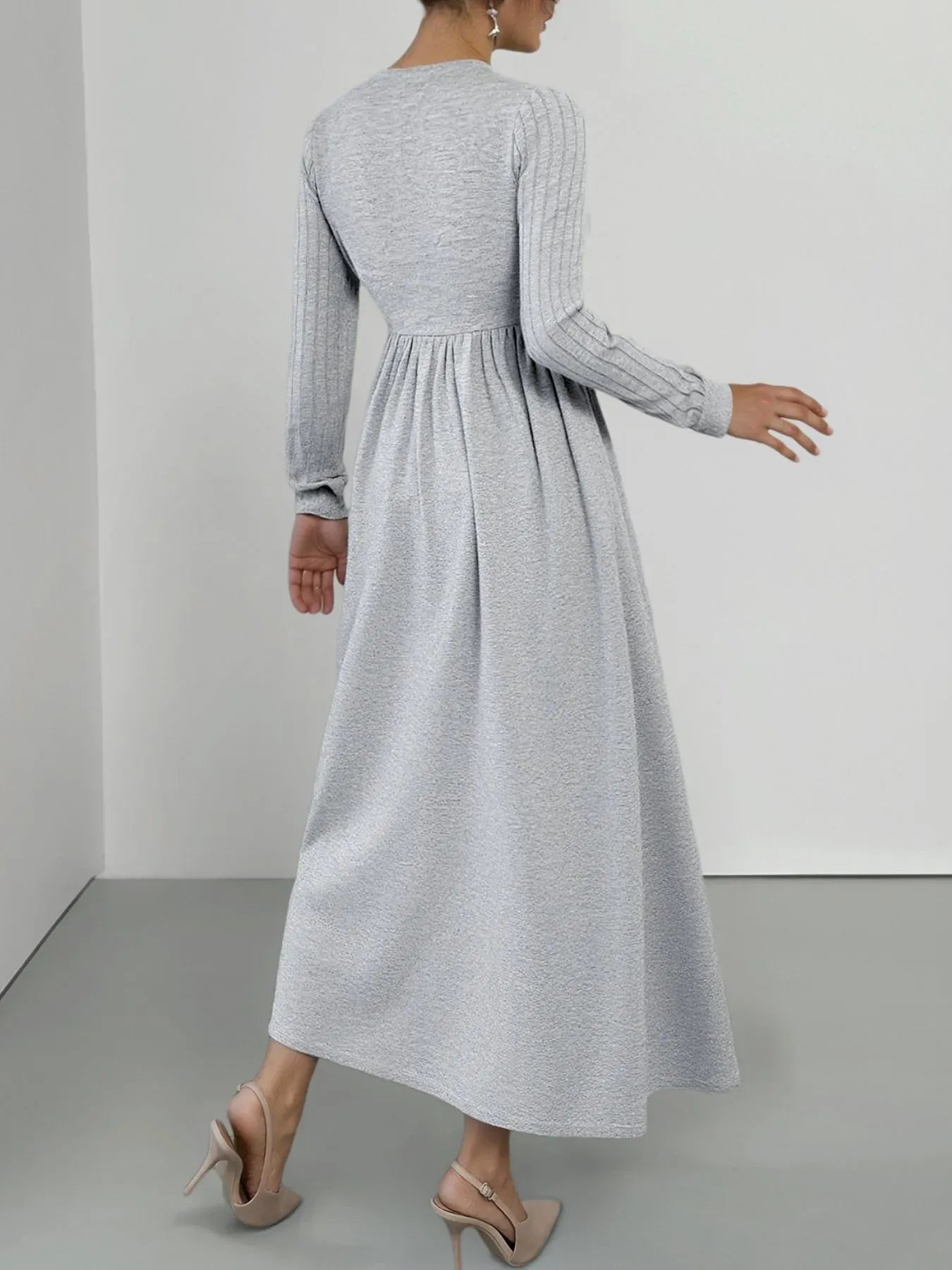 Fashorio Lace Detail V-Neck Maxi Dress with Side Slit