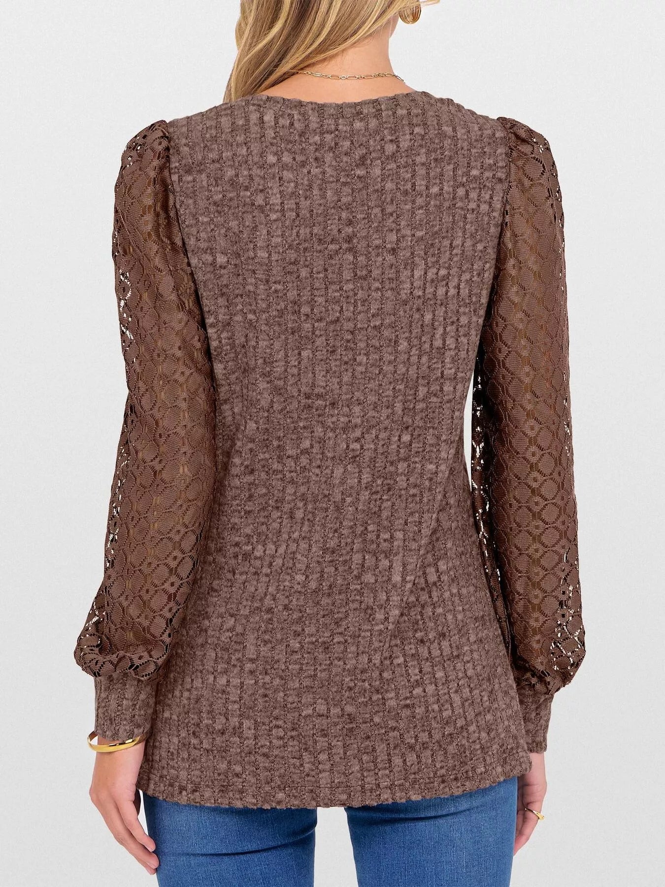 Fashorio Lace Sleeve V-Neck T-Shirt