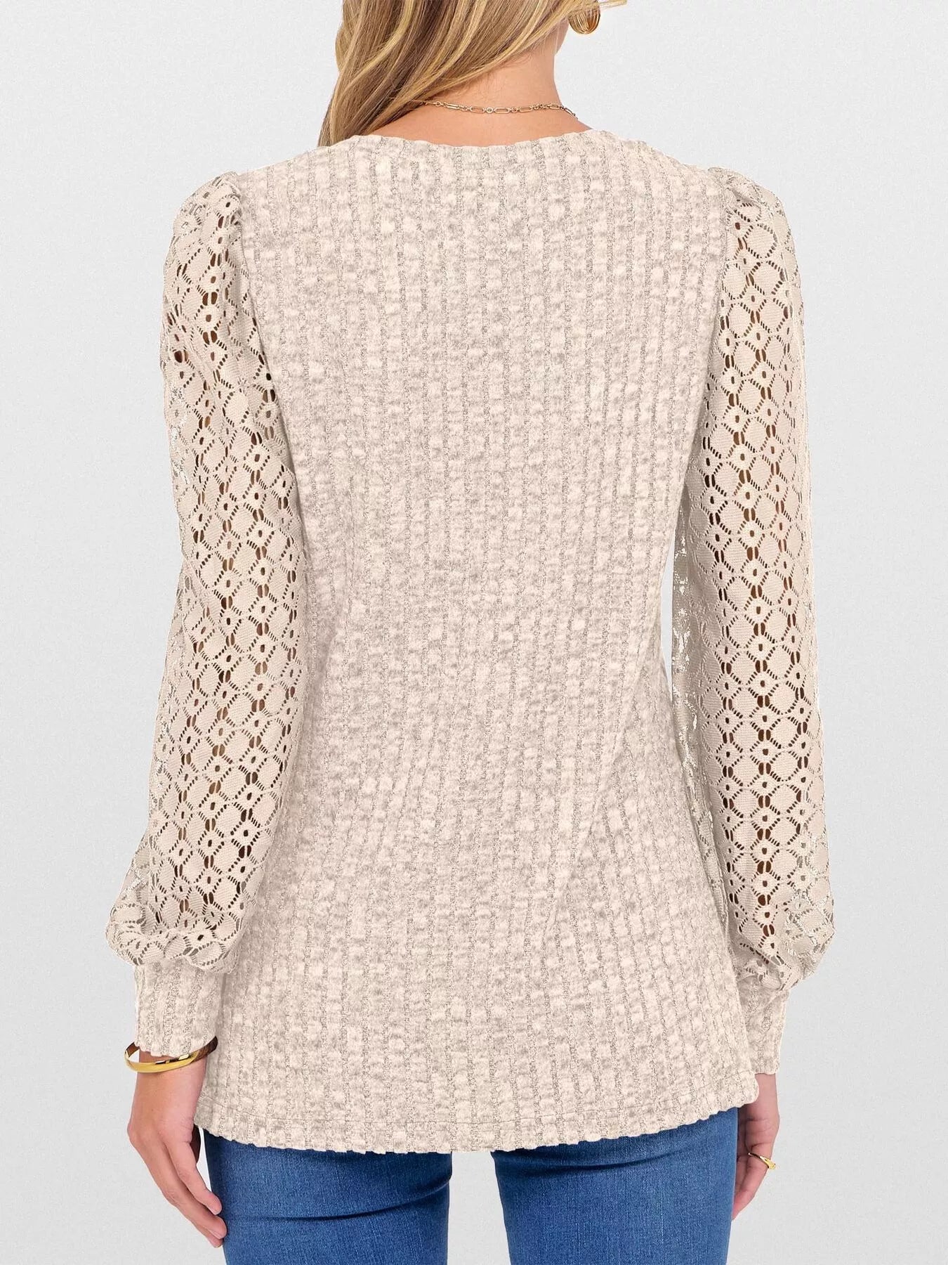 Fashorio Lace Sleeve V-Neck T-Shirt