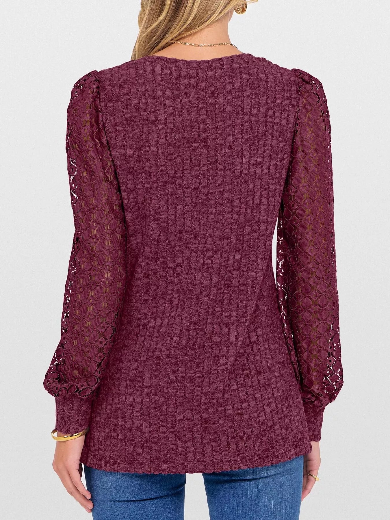 Fashorio Lace Sleeve V-Neck T-Shirt