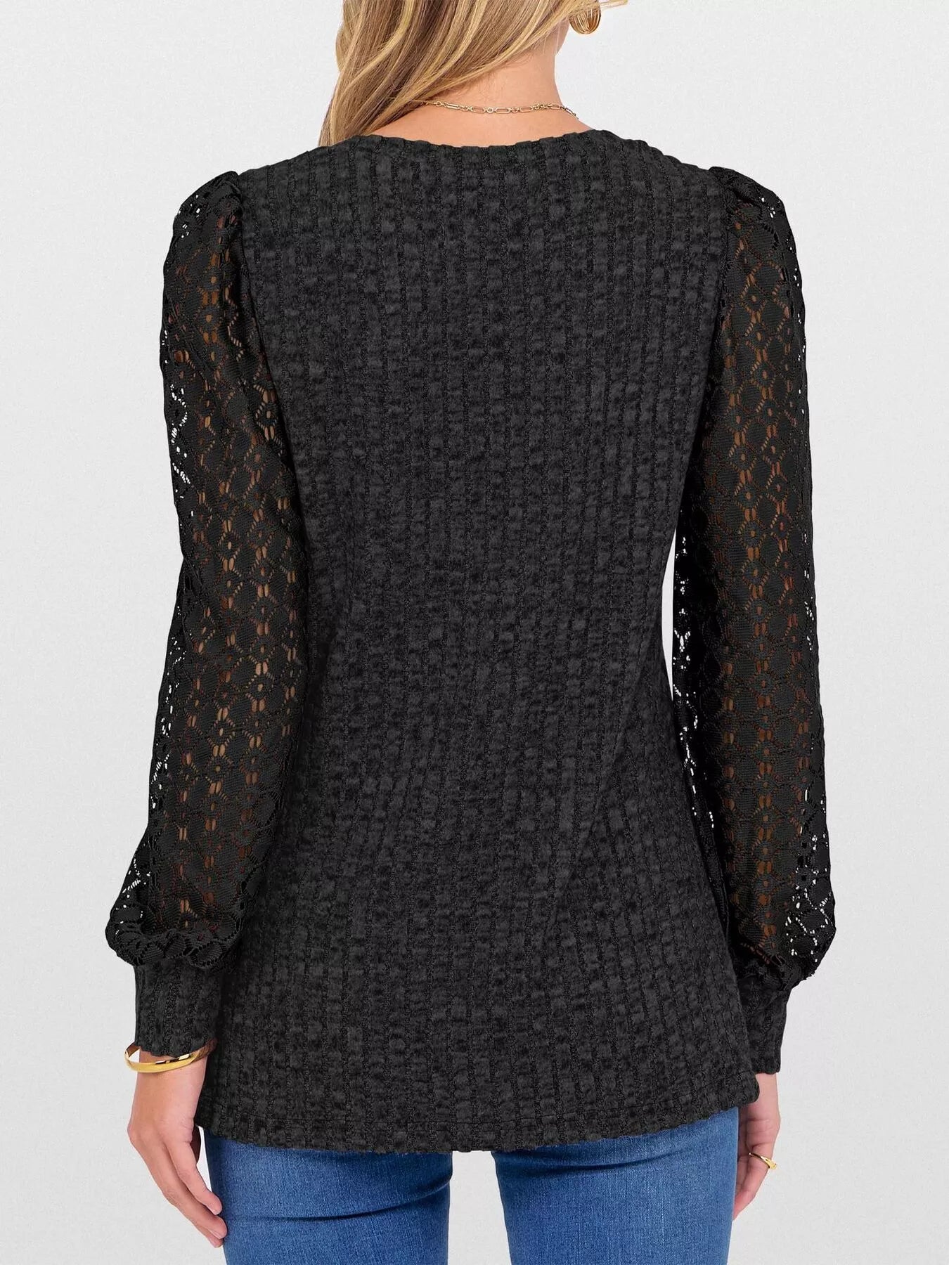 Fashorio Lace Sleeve V-Neck T-Shirt