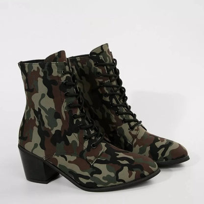 Lace Up Block Heels Boots - Fashorio