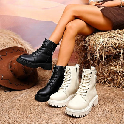 Lace-Up Platform Boots - Fashorio