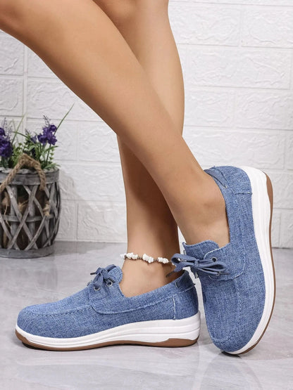 Lace Up Wedge Sneakers - Fashorio