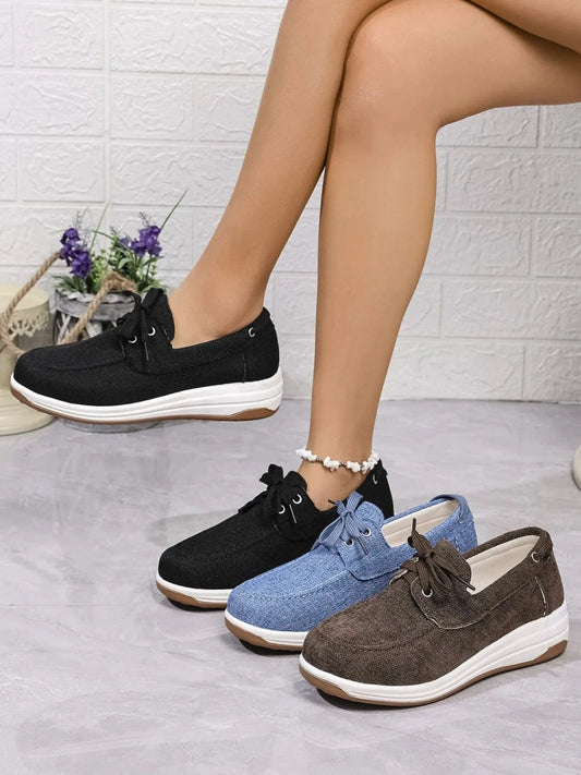 Lace Up Wedge Sneakers - Fashorio