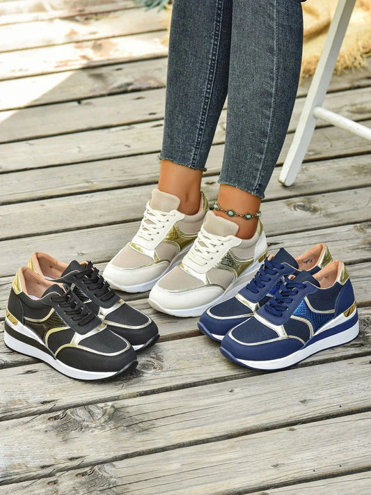 Lace Up Wedge Sneakers - Fashorio