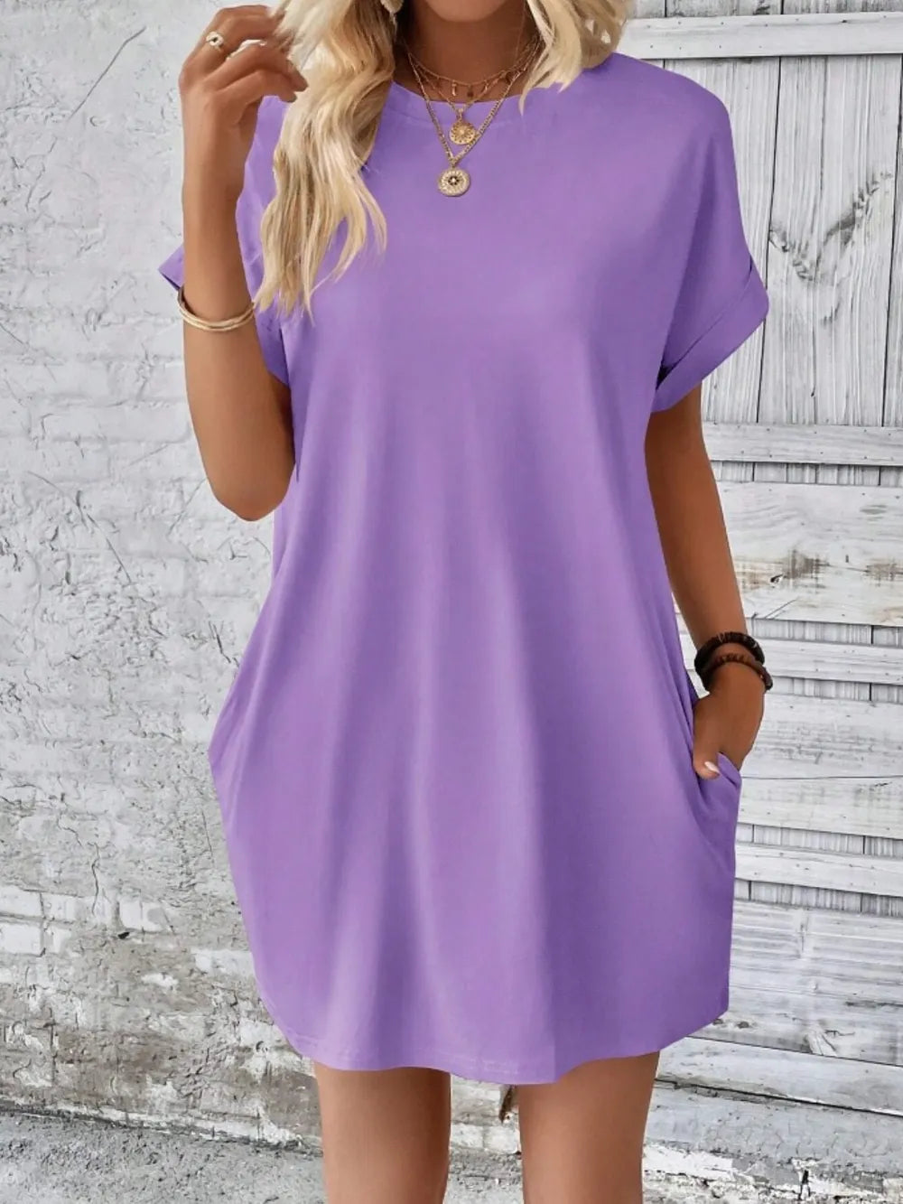 Fashorio Lavender / S Casual Pocketed Short Sleeve Dress – Relaxed Everyday Comfort
