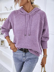 Fashorio Lavender / S Texture Drawstring Long Sleeve Hooded Sweater