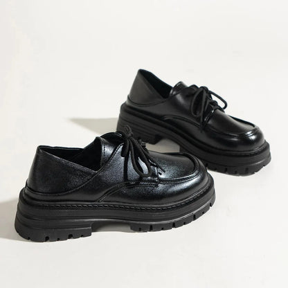 Leather Platform Loafers with Lace-Up Detail - Fashorio