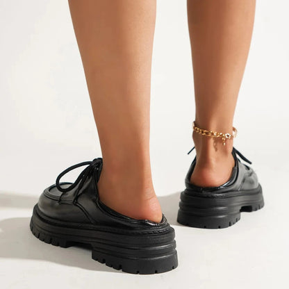 Leather Platform Loafers with Lace-Up Detail - Fashorio