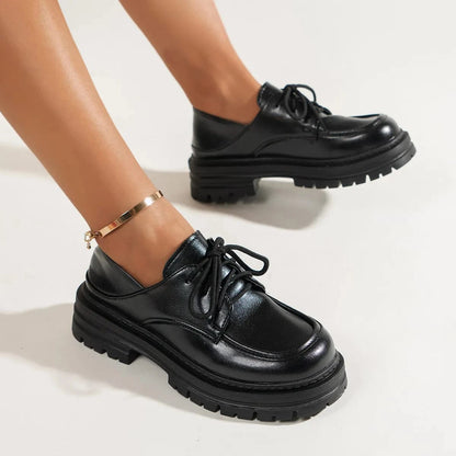 Leather Platform Loafers with Lace-Up Detail - Fashorio