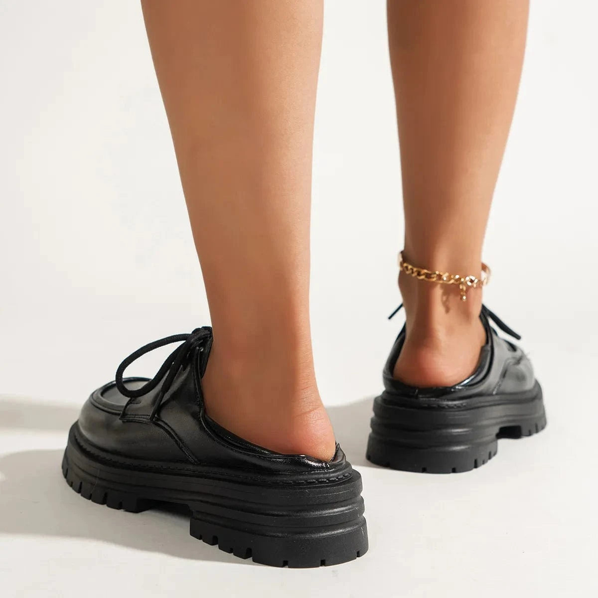 Fashorio Leather Platform Loafers with Lace-Up Detail