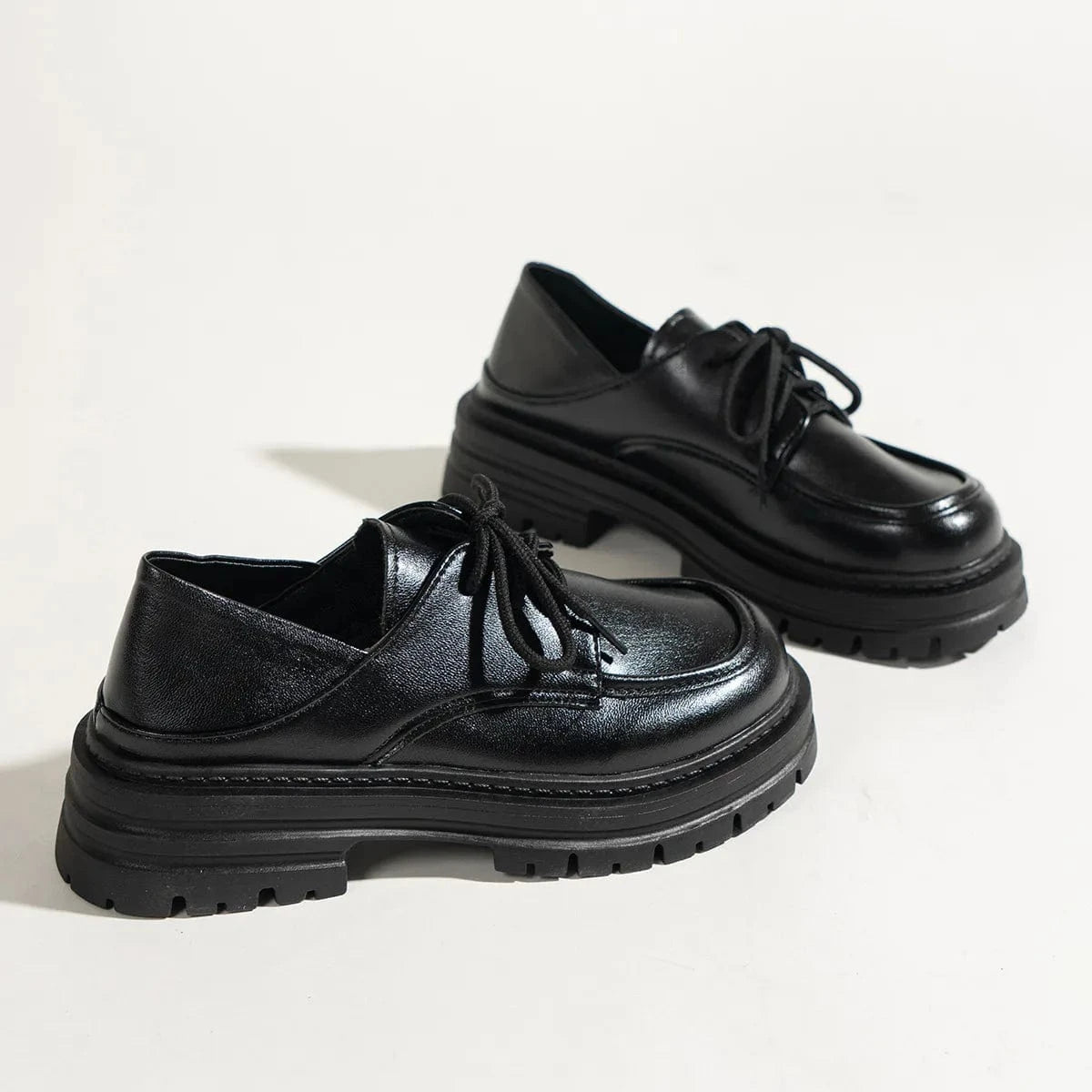 Fashorio Leather Platform Loafers with Lace-Up Detail