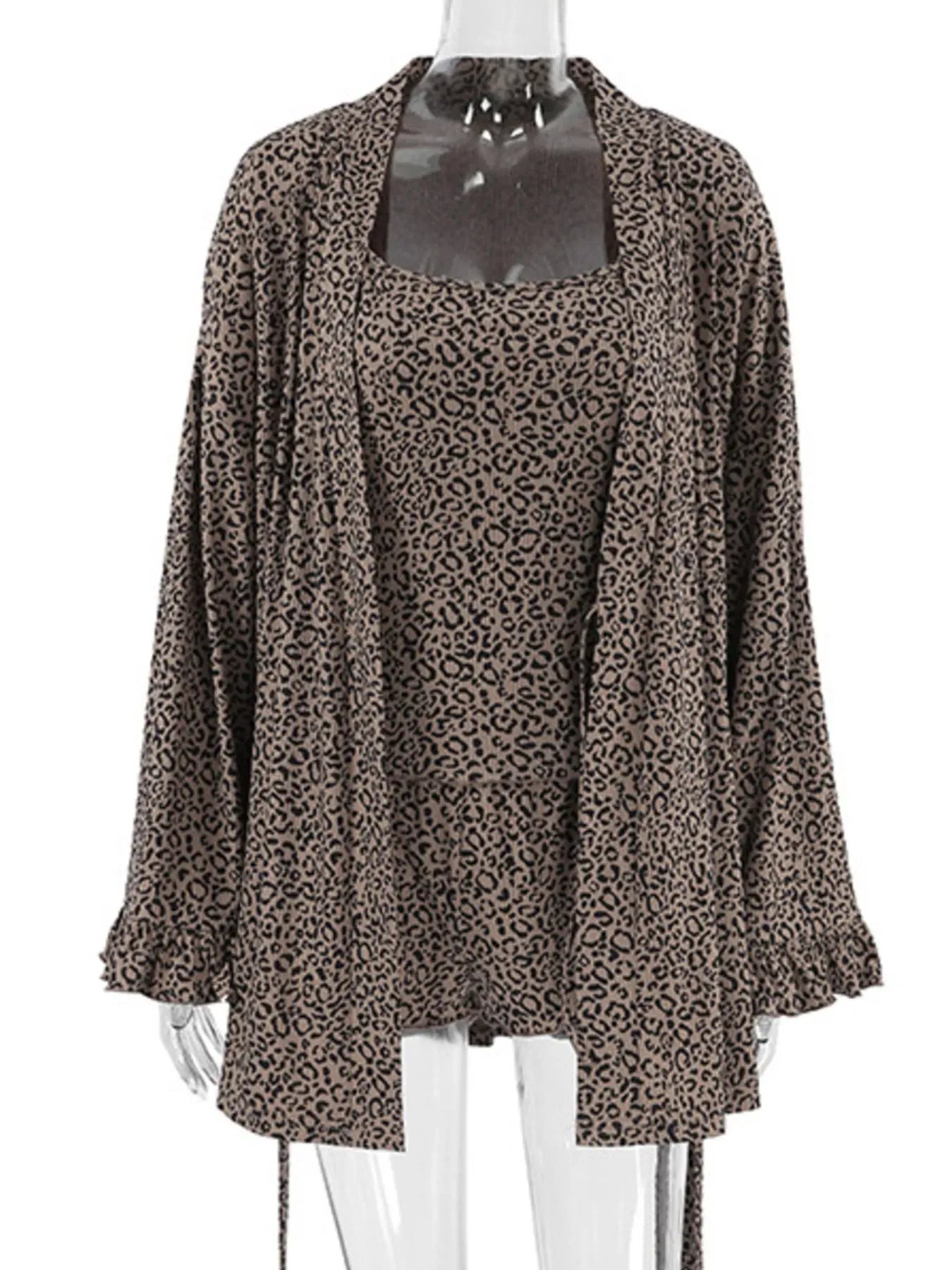 Fashorio Leopard Cami Cardigan and Shorts 3-Piece Set