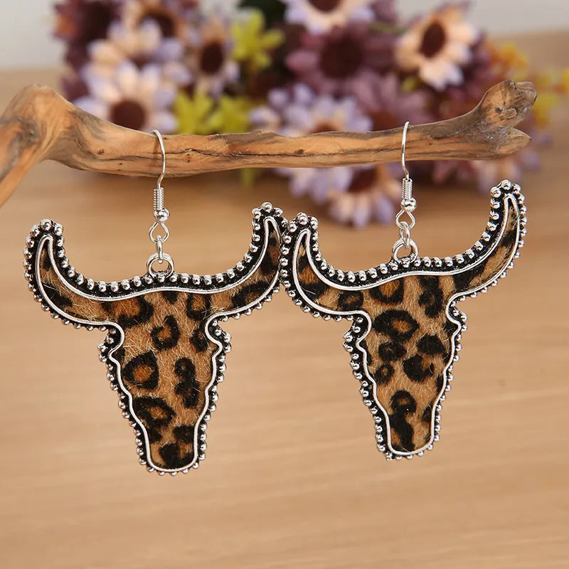 Fashorio Leopard / One Size Alloy Animal Print Cow Head Earrings