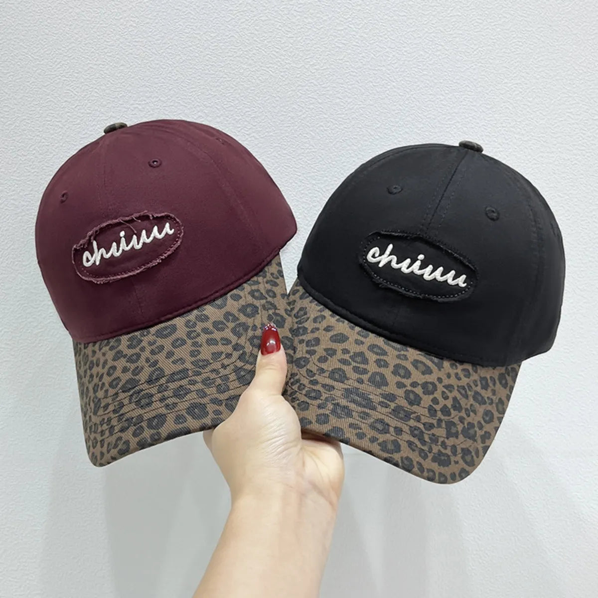 Fashorio Leopard Print Baseball Cap with Embroidered Letter