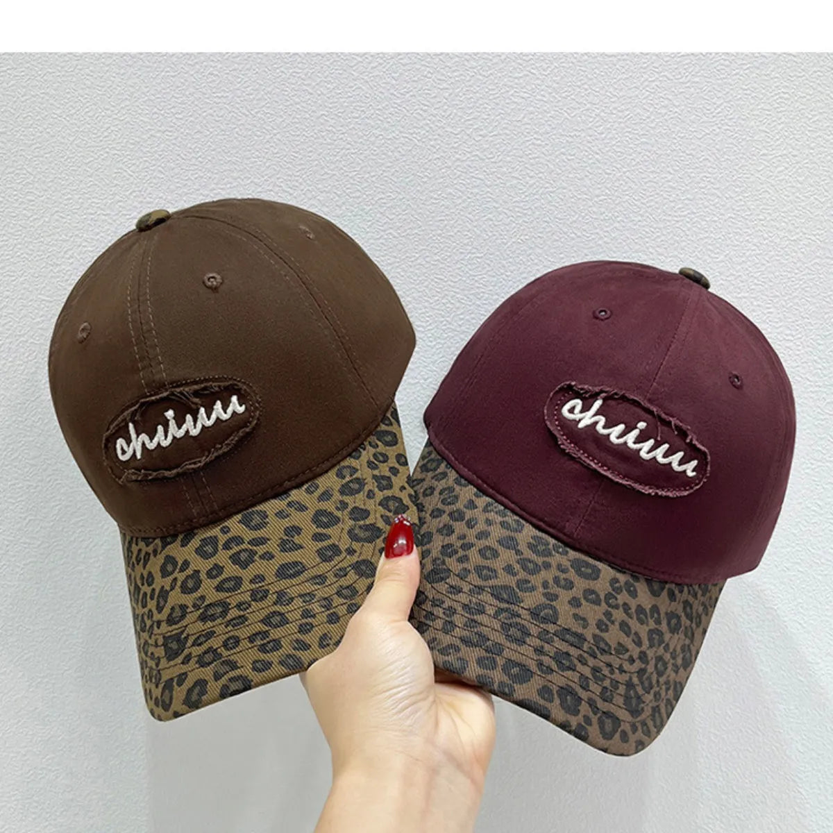Fashorio Leopard Print Baseball Cap with Embroidered Letter