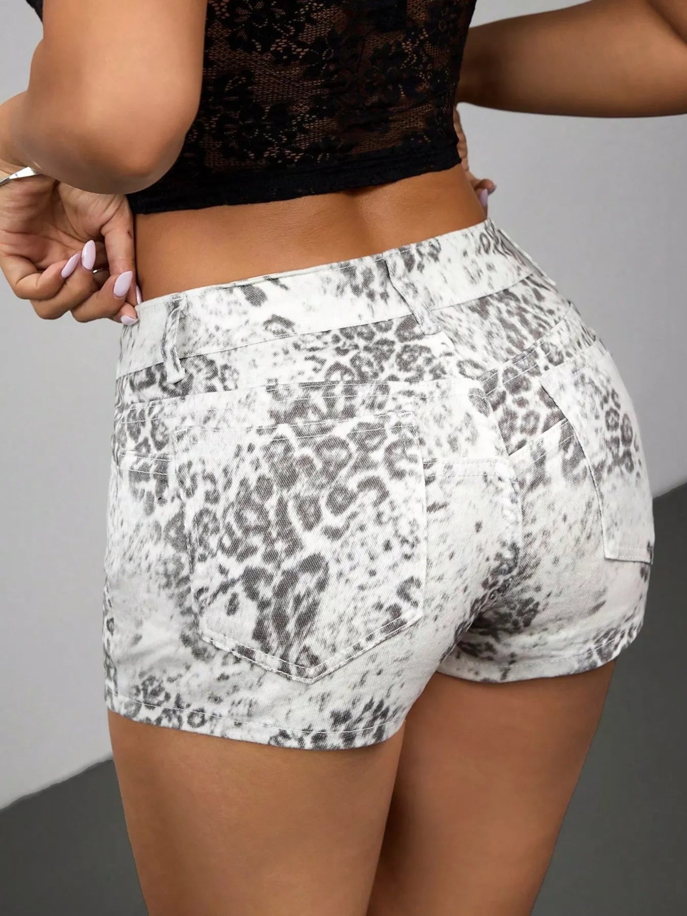 Fashorio Leopard Print Denim Shorts