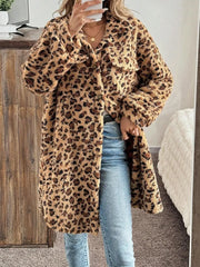 Fashorio Leopard / S Leopard Button Up Long Sleeve Fuzzy Coat