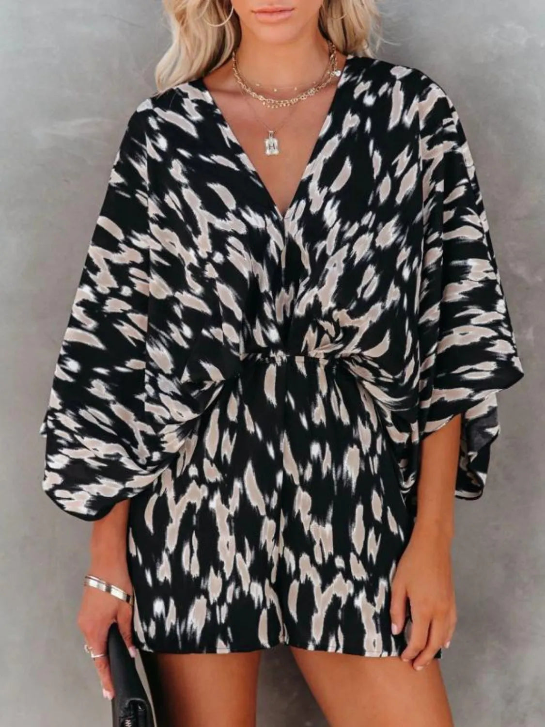 Fashorio Leopard / S Oversized Tied Back Printed Romper