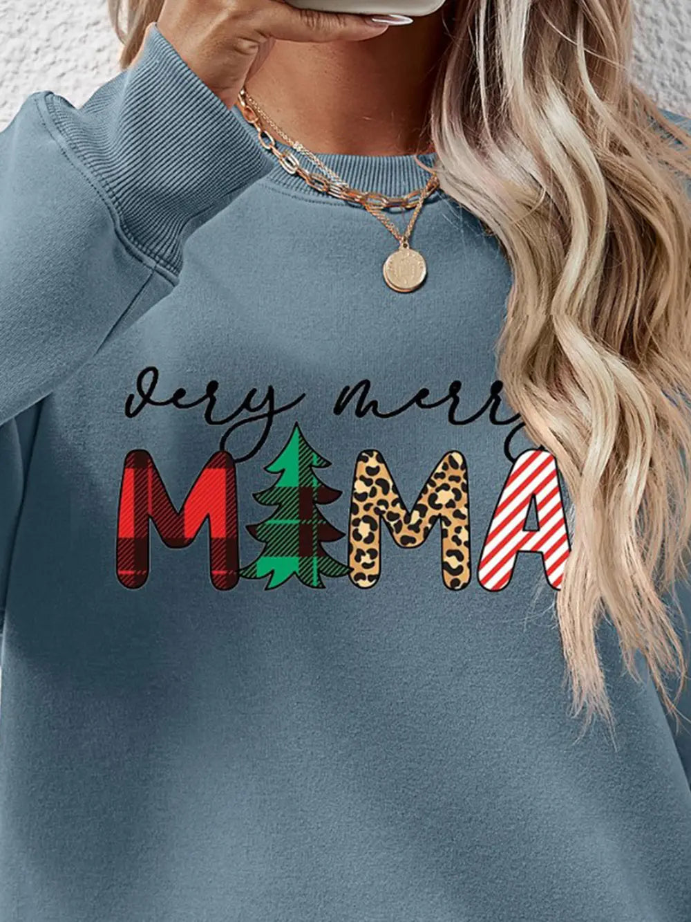 Fashorio Letter Graphic Round Neck Long Sleeve Sweatshirt
