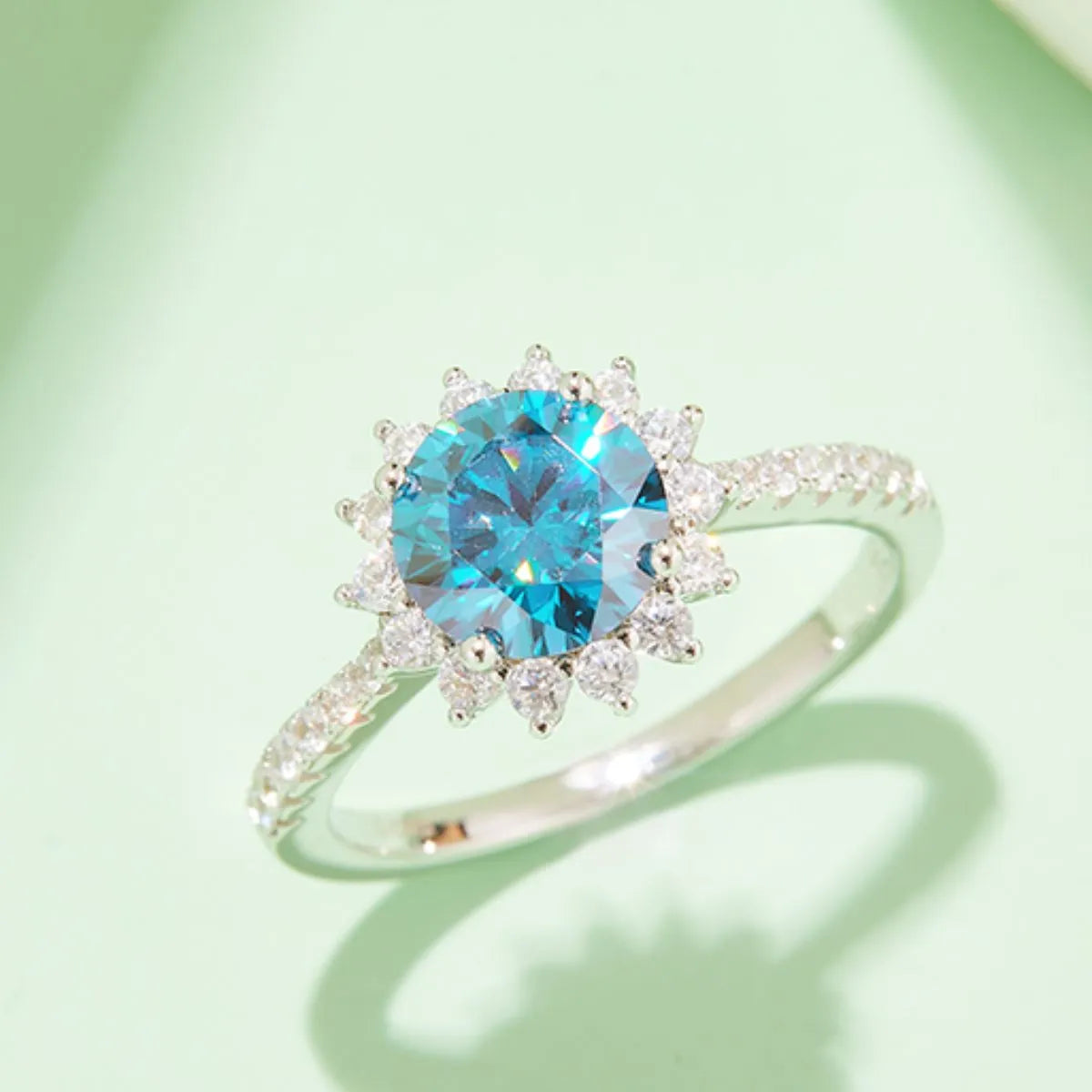 Fashorio Light Blue / 5 2 Carat Moissanite 925 Sterling Silver Ring