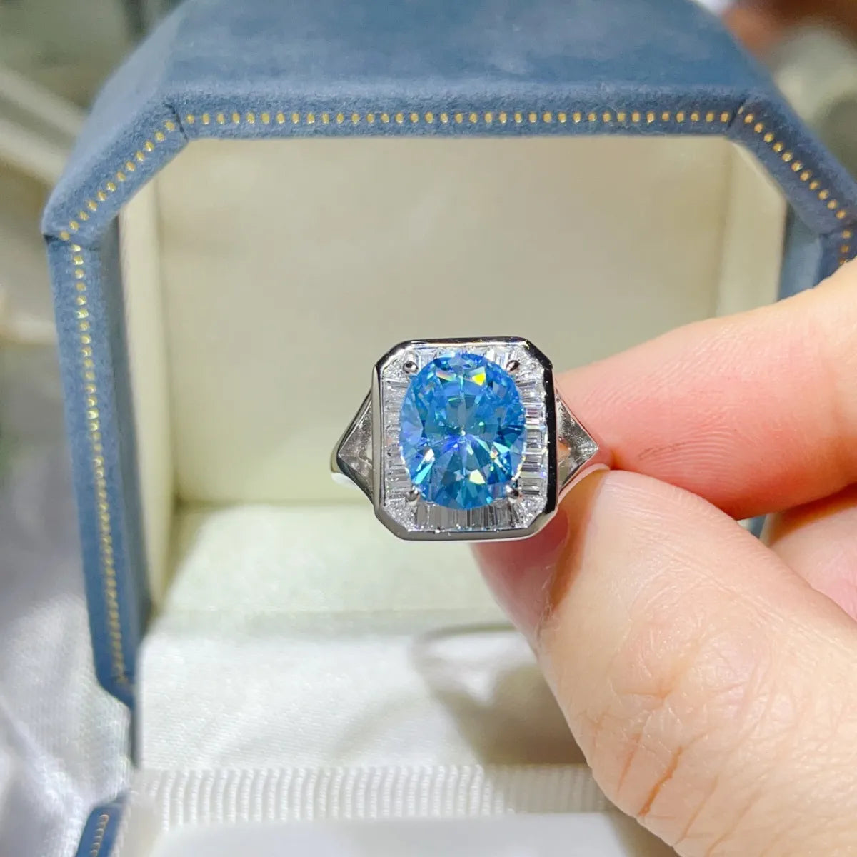 Fashorio Light Blue / 5 3 Carat Moissanite Square Ring