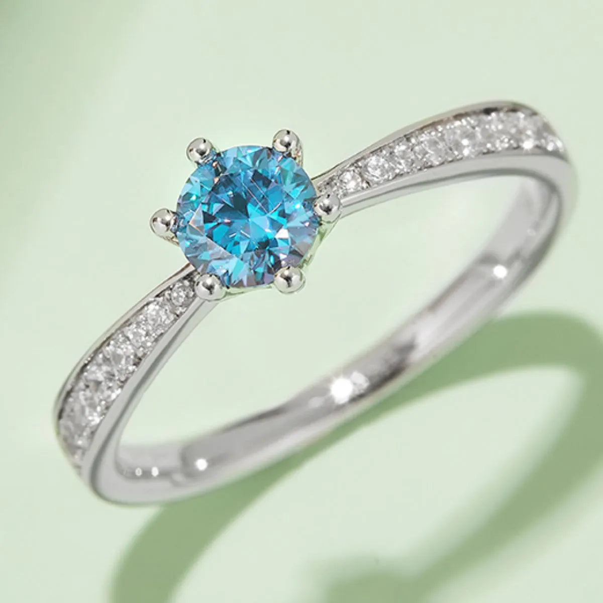 Fashorio Light Blue / 5 Moissanite 925 Sterling Silver Ring