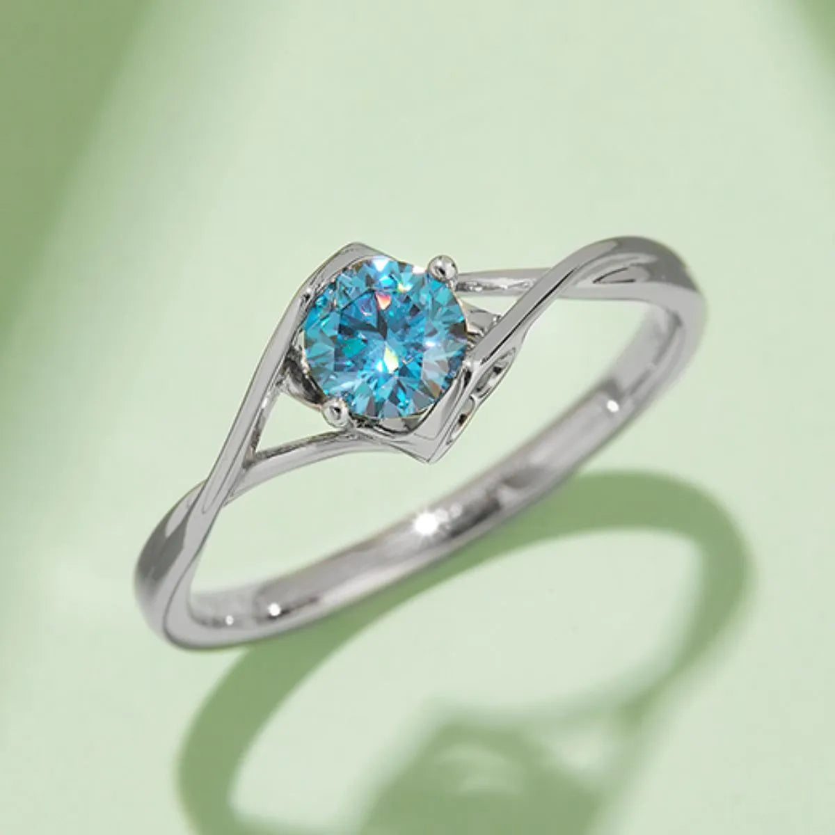Fashorio Light Blue / 5 Moissanite 925 Sterling Silver Ring