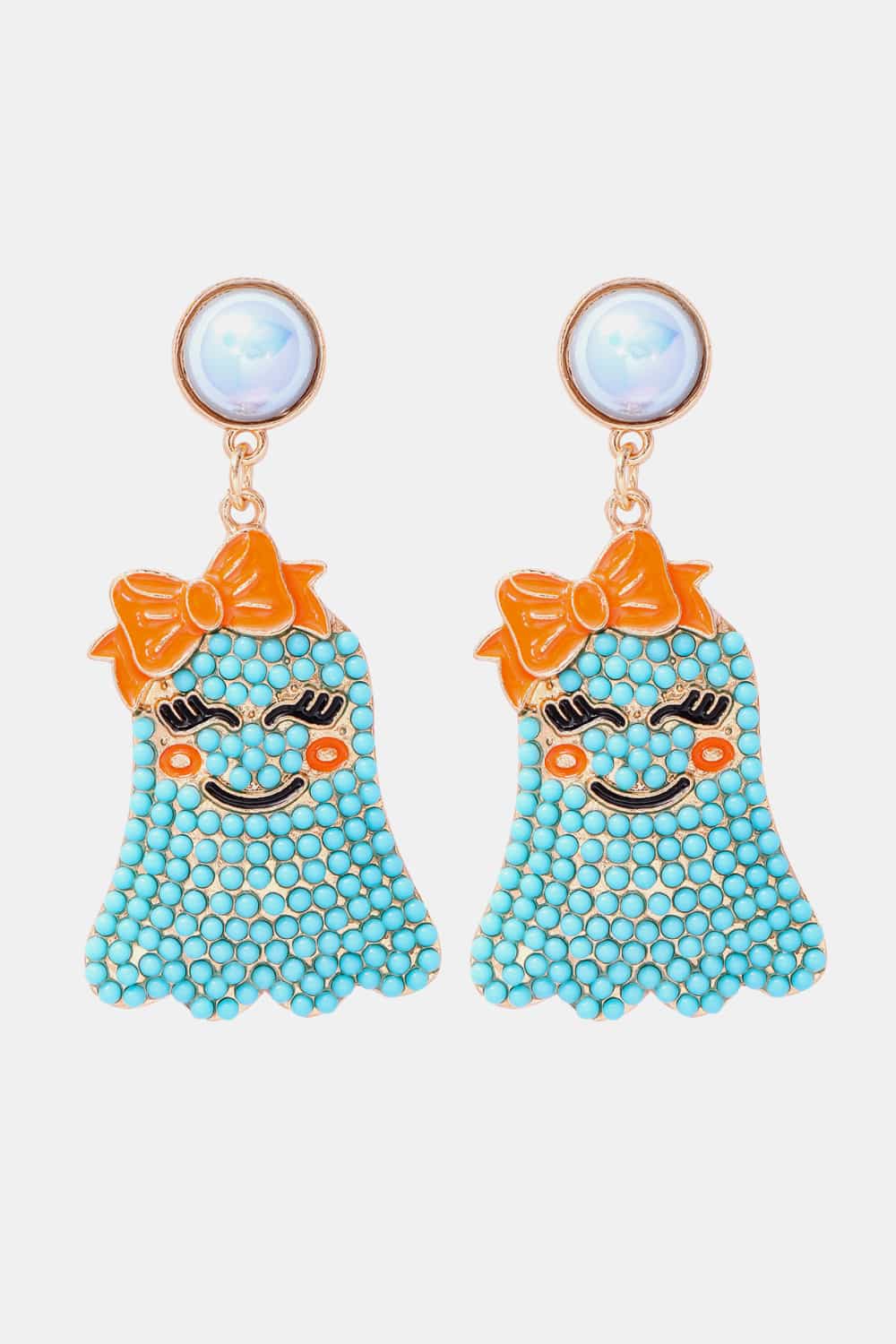 Fashorio Light Blue / One Size Smiling Ghost Shape Synthetic Pearl Earrings