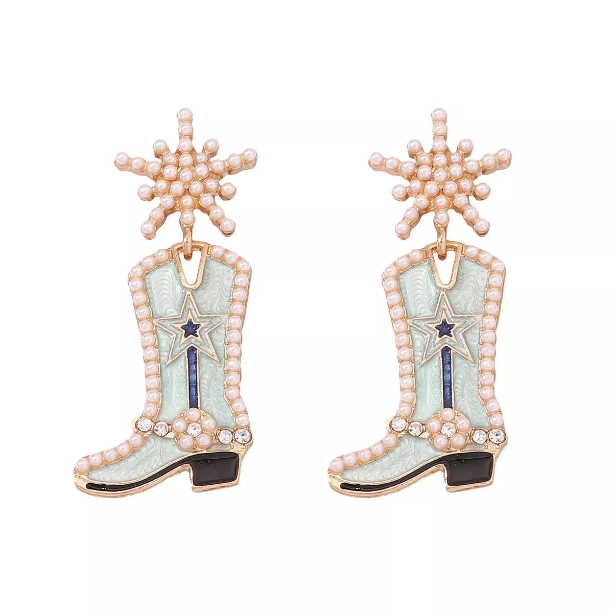 Fashorio Light Blue / onesize Cowgirl Boot Dangle Earrings