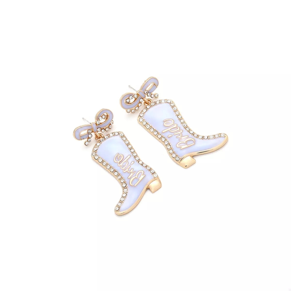 Fashorio Light Blue / onesize Cowgirl Boot Dangle Earrings with Bow