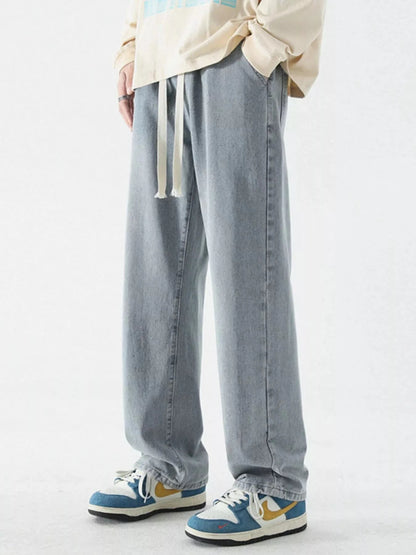 Men's Full Size Wide Leg Relaxed Fit Vintage Wash Jeans Plus Size Light Blue - Fashorio