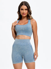 Fashorio Light Blue / S Scoop Neck Wide Strap Top and Shorts Active Set