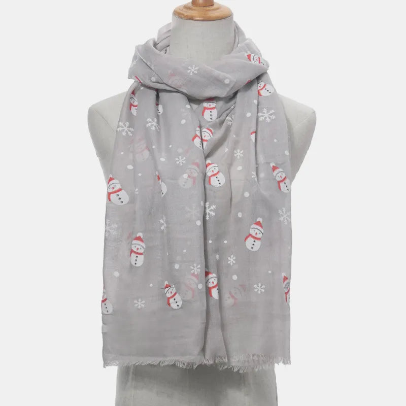 Fashorio Light Gray / One Size Fringe Snowman Polyester Scarf